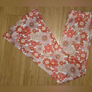 Floral Print Pants in Pink and Orange